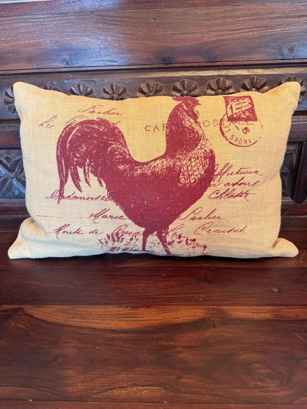 Stratford Home Burlap French Country Rooster Post Card Bolster Throw Pillow